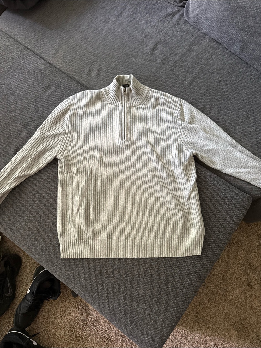 Calvin Klein Men's Light Gray Ribbed Half-Zip Sweater